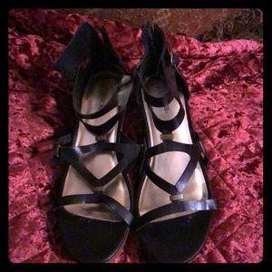 Black Strappy Wedge Sandals